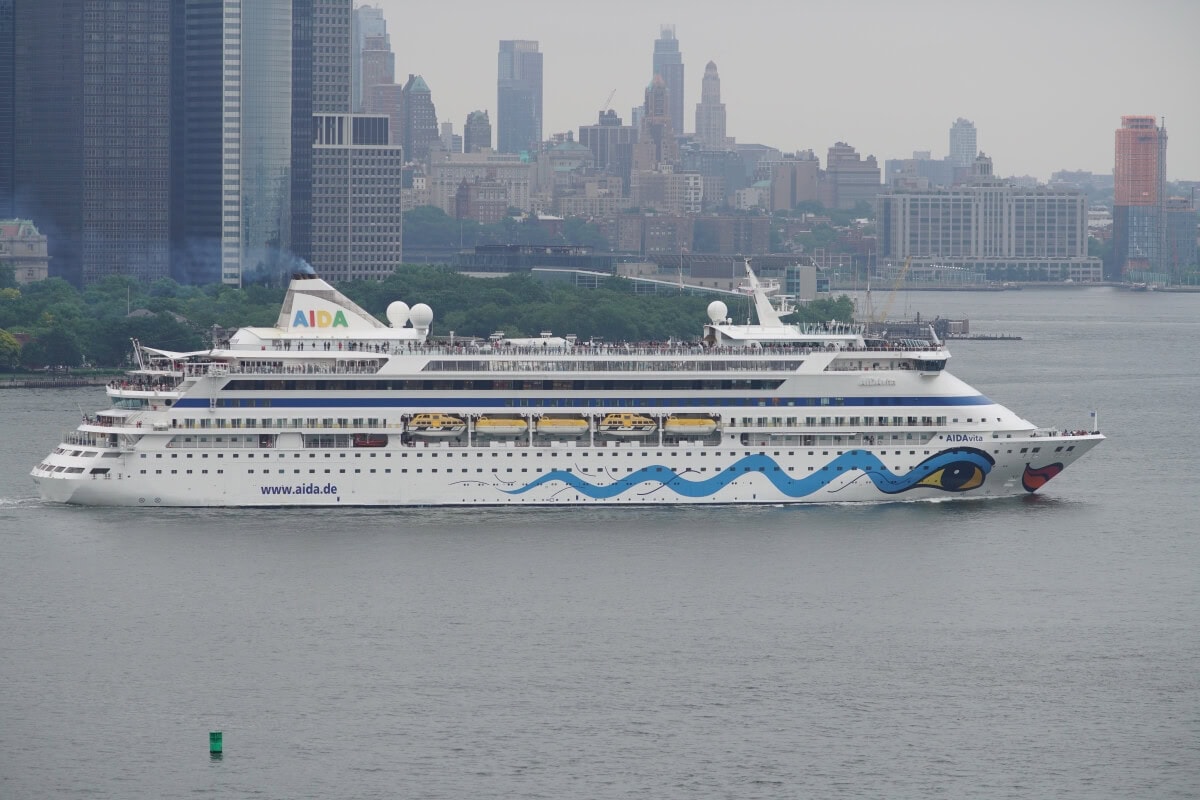 A large cruise ship with the name