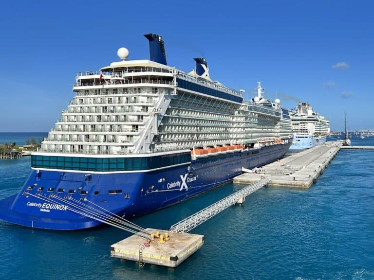 A large celebrity cruise ship docked at Nassau in the Bahamas.